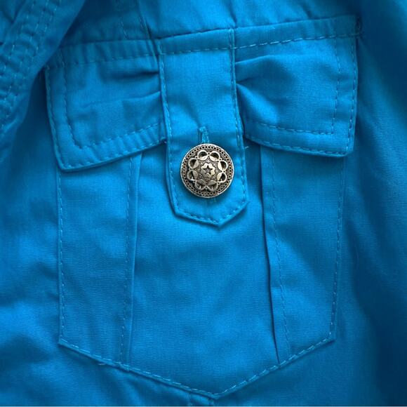 Mirror Image Blue Open Front Ruffled Lightweight Summer Blazer Jacket Small NEW - Picture 8 of 14